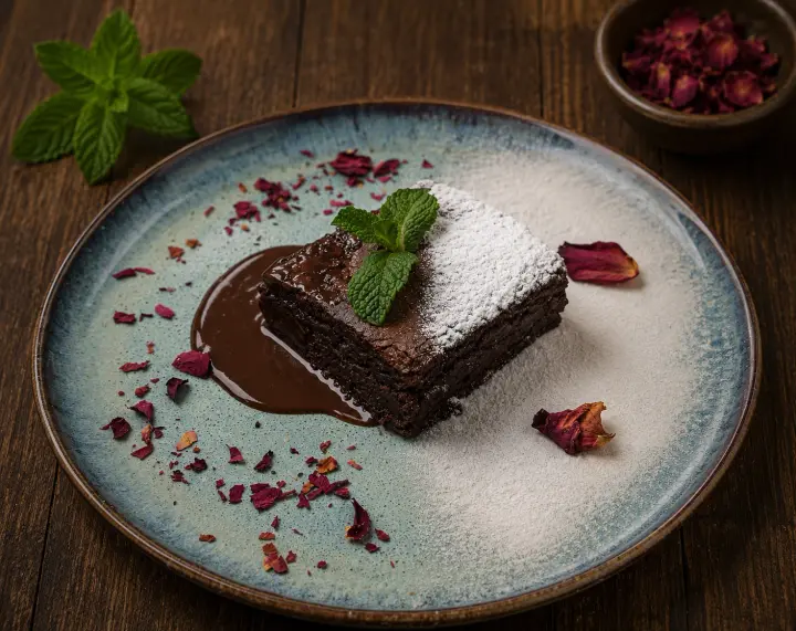 Chocolate brownie dessert at Masala Killiney
