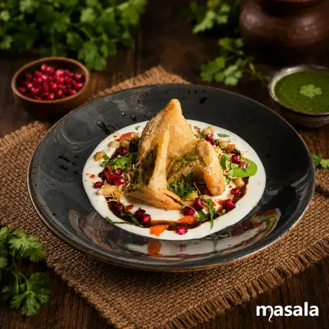 Samosa chaat street food from Masala Killiney takeaway