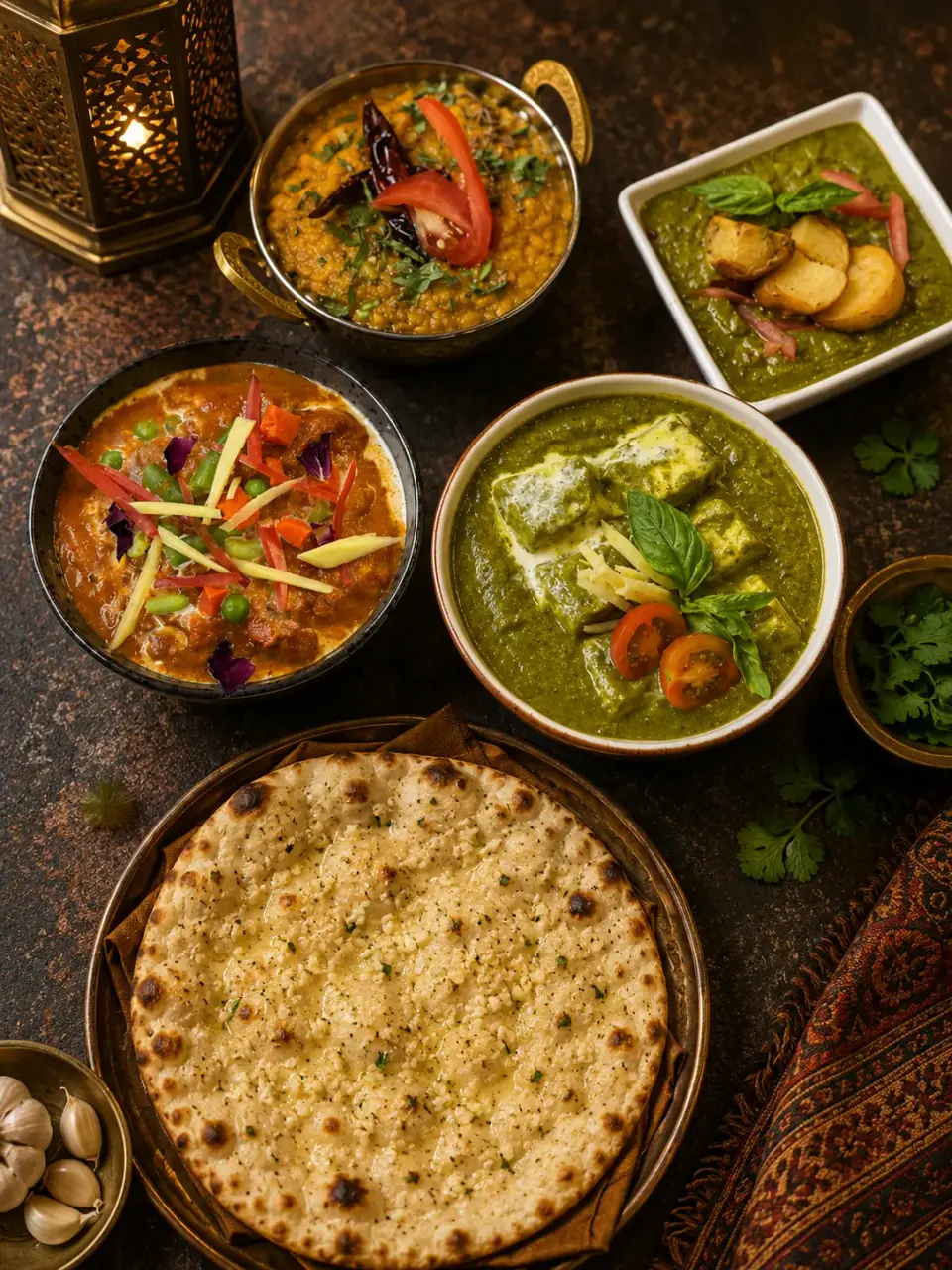Vegetarian curries with garlic naan from Masala Killiney kitchen
